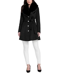 Guess Women's Belted Faux-Fur-Collar Button-Front Coat