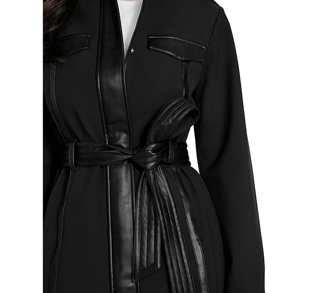 Shop Guess Women's Faux-Leather-Trim Belted Trench Coat at Beverly