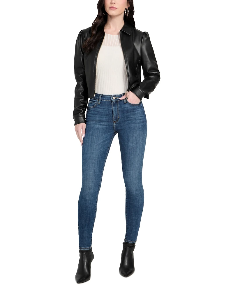 Guess Women's Faux-Leather Zip-Front Bomber Jacket