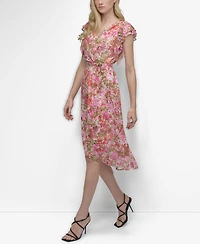 Dkny Women's V-neck Flutter-sleeve Faux-wrap Dress
