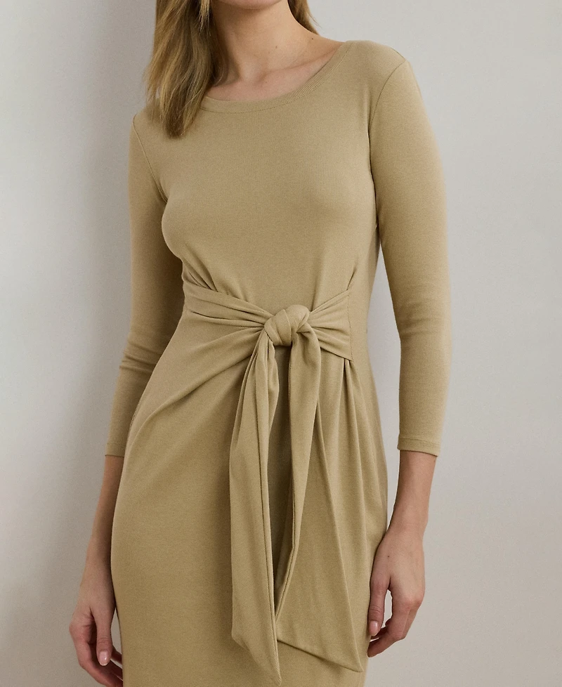 Lauren Ralph Women's Tie-Front Cotton-Blend Crewneck Dress