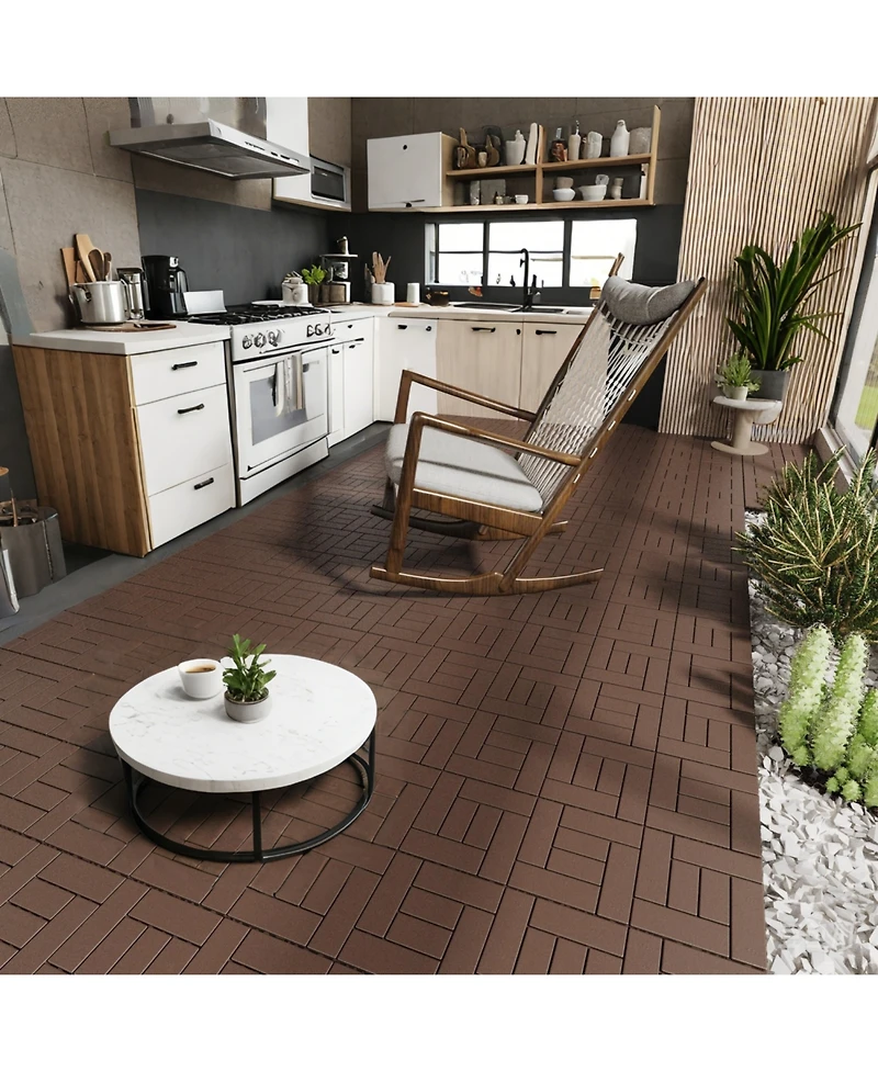 Streamdale 12" Deck Tiles, Diy Interlocking, Indoor/Outdoor, Easy Install, 44pcs Red Brown