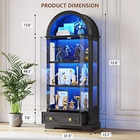 Vlsrka 4-tier shelves, motion sensor lights, 72" arched glass display cabinet.