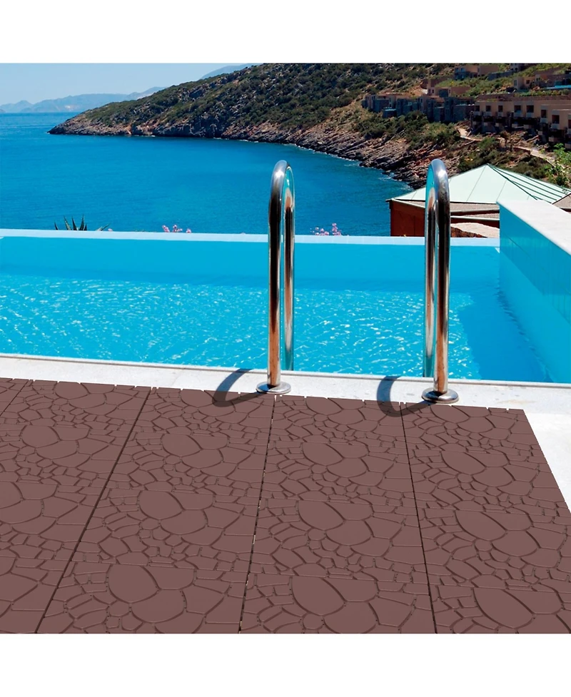 Streamdale 12" Patio Deck Tiles, Diy interlocking, 44pcs Red Brown