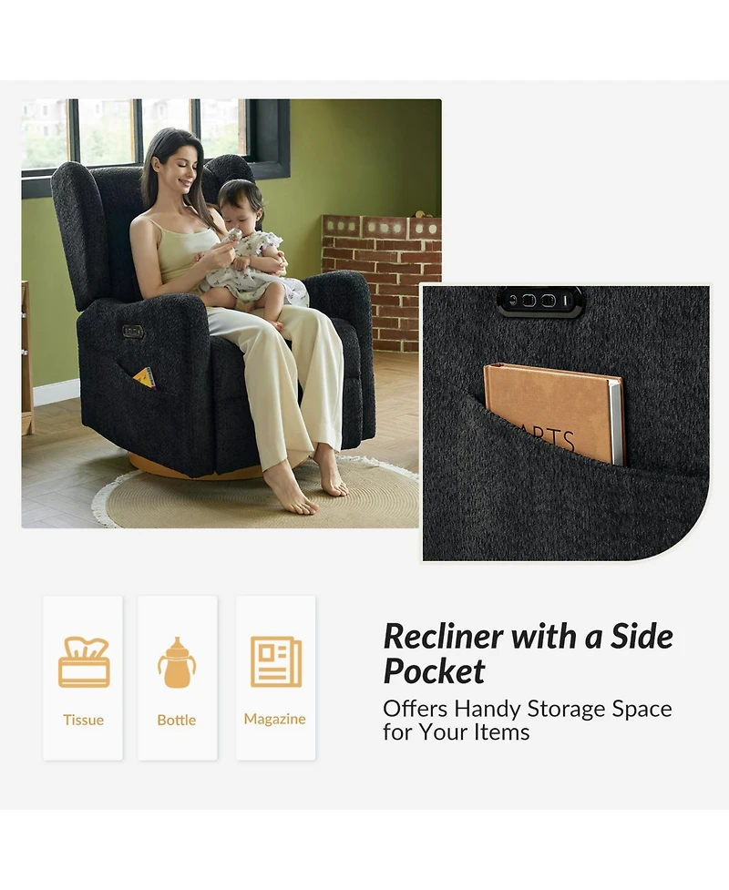 Rosalina Modern Recliner with Built-In Nightlight and Wooden Base