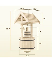Outsunny Wishing Well Planter with Bucket, Wooden Wishing Well, Natural