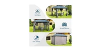 Outdoor Gazebo 10'x12', Permanent Hardtop Gazebo with Aluminum Frame for Patios Deck Backyard, Galvanized Steel Double Roof, Curtains and Netting for