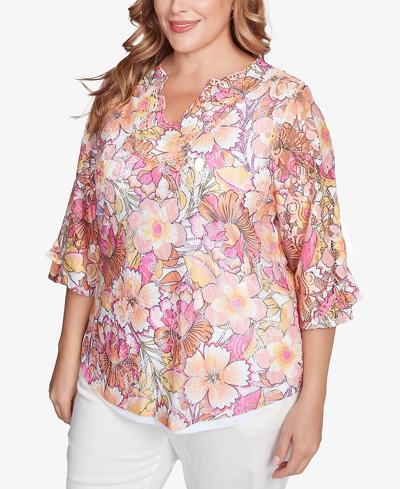Ruby Rd. Plus Floral Printed Lace Lined Top