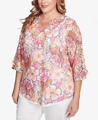 Ruby Rd. Plus Floral Printed Lace Lined Top
