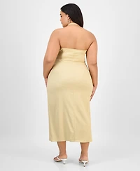 Bar Iii Trendy Plus Halter-Neck Linen-Blend Midi Dress, Exclusively at Macy's