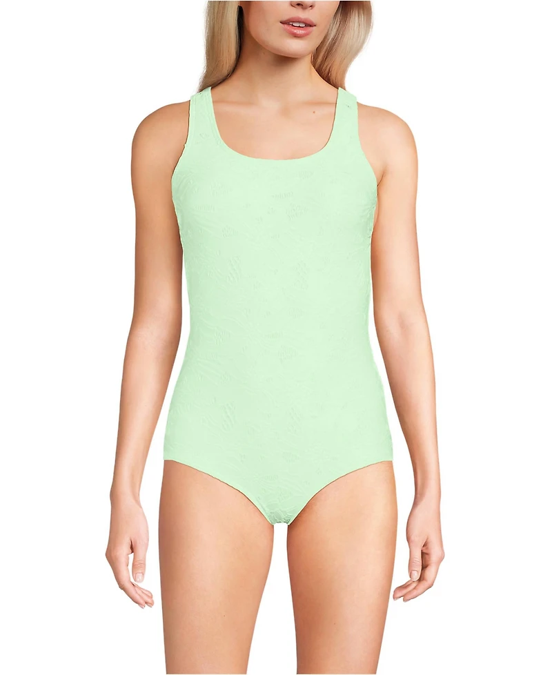 Lands' End Women's Tugless Low Leg Lace One Piece Swimsuit
