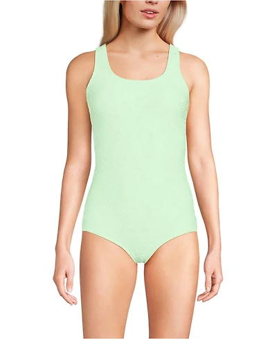 Lands' End Women's Tugless Low Leg Lace One Piece Swimsuit
