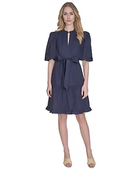 Vince Camuto Women's Split-Neck Elbow-Sleeve Cotton Dress