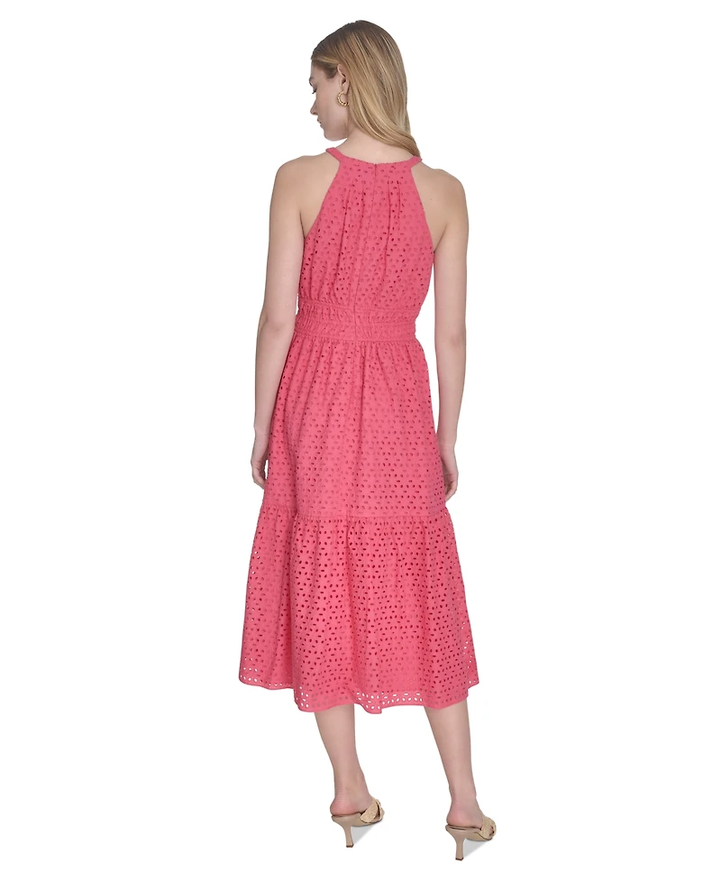 Vince Camuto Women's Cotton Sleeveless Eyelet Midi Dress