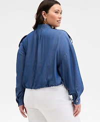 On 34th Trendy Plus Chambray Cropped Jacket, Exclusively at Macy's