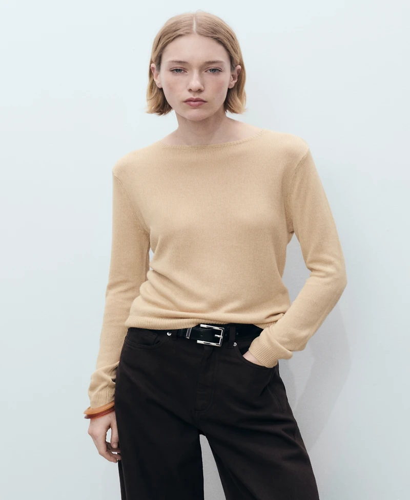 Mango Women's Linen Blend Boat Neck Sweater