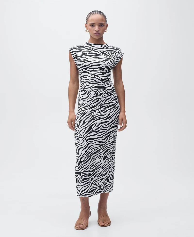 Mango Women's Zebra-Print Fitted Midi Dress