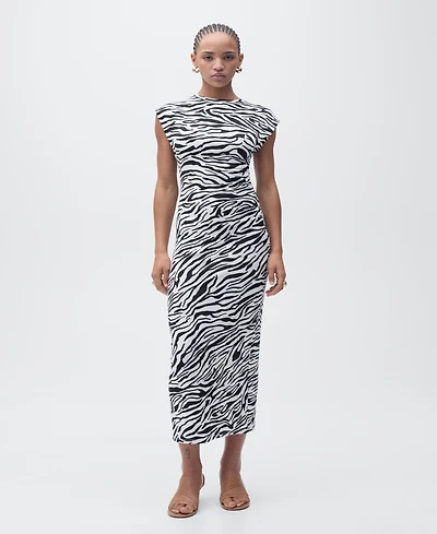 Mango Women's Zebra-Print Fitted Midi Dress
