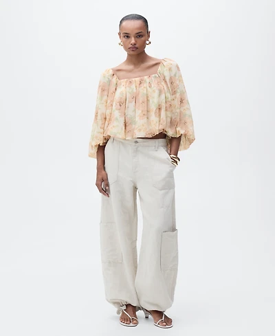 Mango Women's Open-Back Floral Blouse