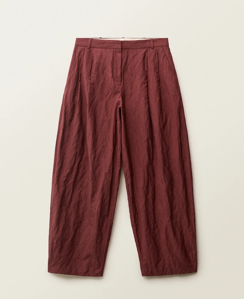 Mango Women's Wide Leg Wrinkled Suit Pants