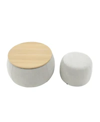 Multifunctional Round Ottoman Coffee Table with Wood Lid Hidden Seat and Storage for Bedroom or Living Room No Assembly Needed-The Pop Home