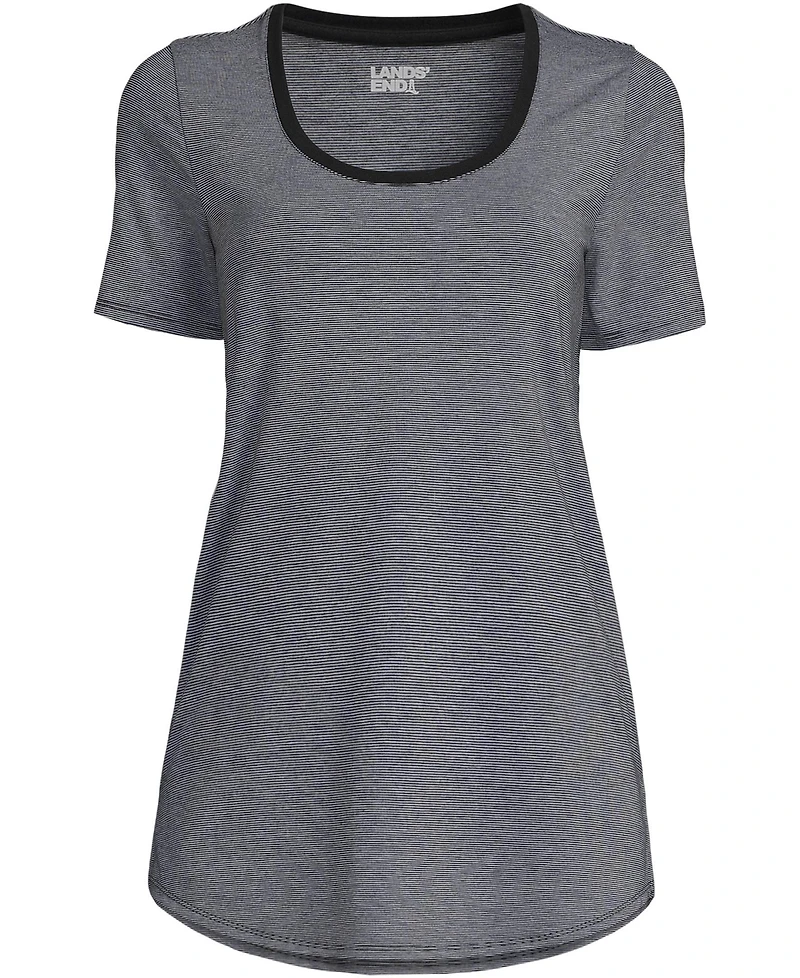 Lands' End Women's Short Sleeve Power Performance Scoop Neck Curved Hem Tunic Tee
