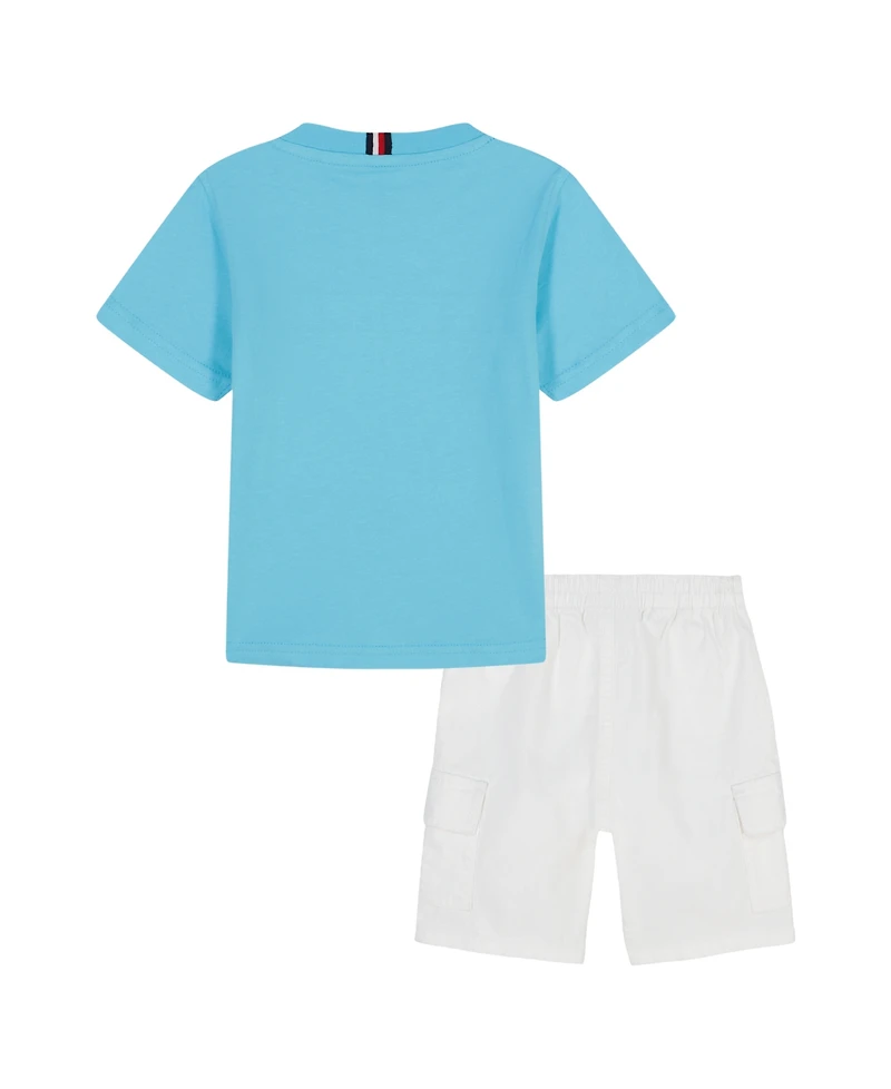 Tommy Hilfiger Toddler Boys 2-Piece Global Stripe Crewneck T-Shirt and Twill Shorts Set