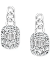 Diamond Round & Baguette Halo Cluster Drop Earrings (1/3 ct. t.w.) in 14k White Gold