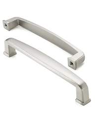 Cauldham 5 Pack Solid Kitchen Cabinet Handles (5" Hole Centers) - Drawer/Door Hardware - Style T765 - Satin Nickel