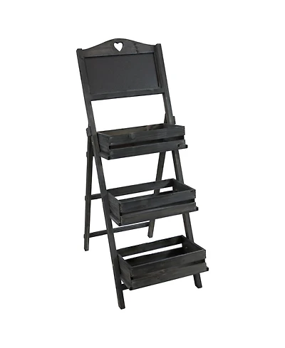 Country Heart Ladder Plant Stand with Chalkboard - 41” H - Black