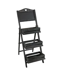 Country Heart Ladder Plant Stand with Chalkboard - 41” H - Black