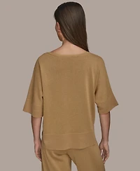 Donna Karan New York Women's Elbow-Sleeve Metallic Sweater
