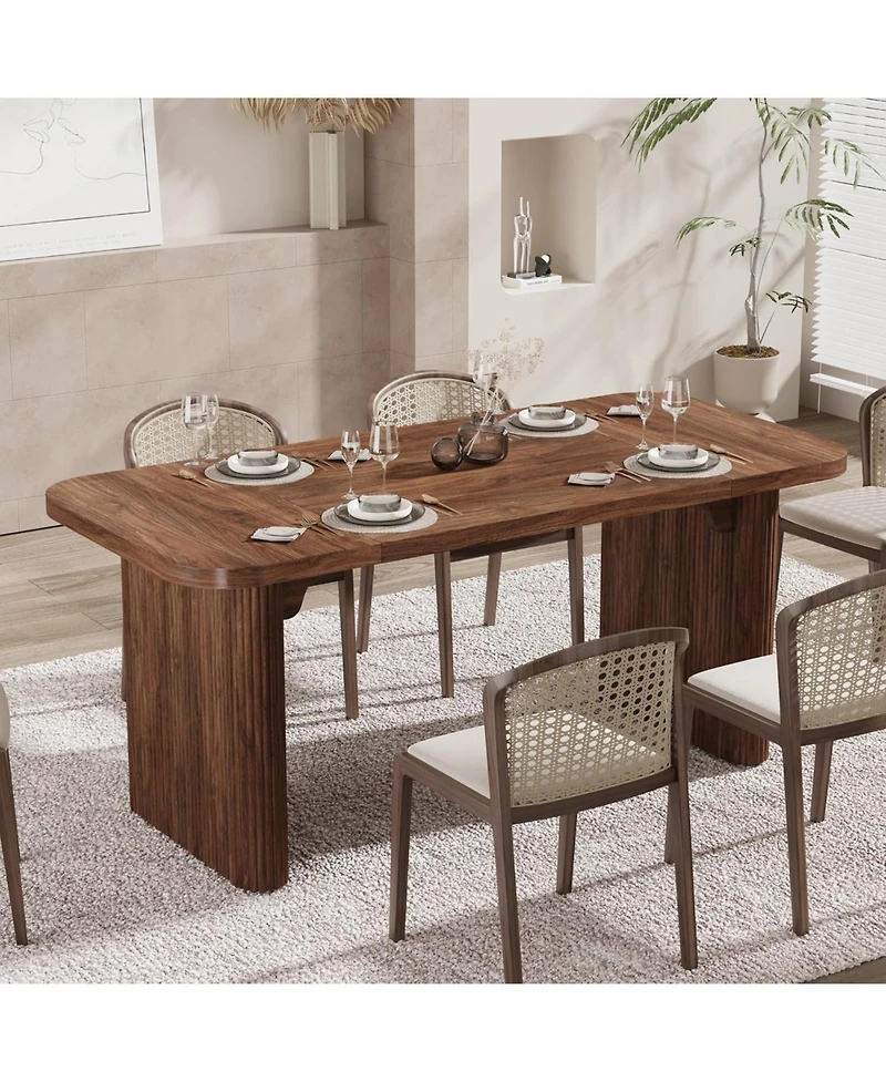 Tribesigns Dining Table for 4-6, Rectangular Wood Kitchen with Double Pedestal, 62-Inch Dinner Room, Living Easy Assembly