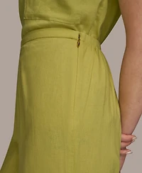 Donna Karan New York Women's Linen-Blend Wide Leg Pants