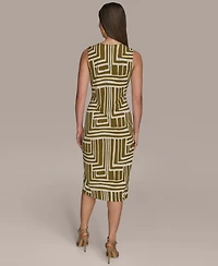 Donna Karan New York Women's Printed V-Neck Sleeveless Dress