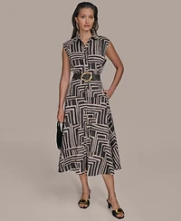 Donna Karan New York Women's Cap Sleeve Printed Shirt Dress