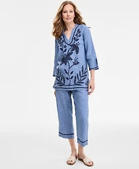 Charter Club Women's 100% Linen 3/4-Sleeve Tunic Top, Exclusively at Macy's