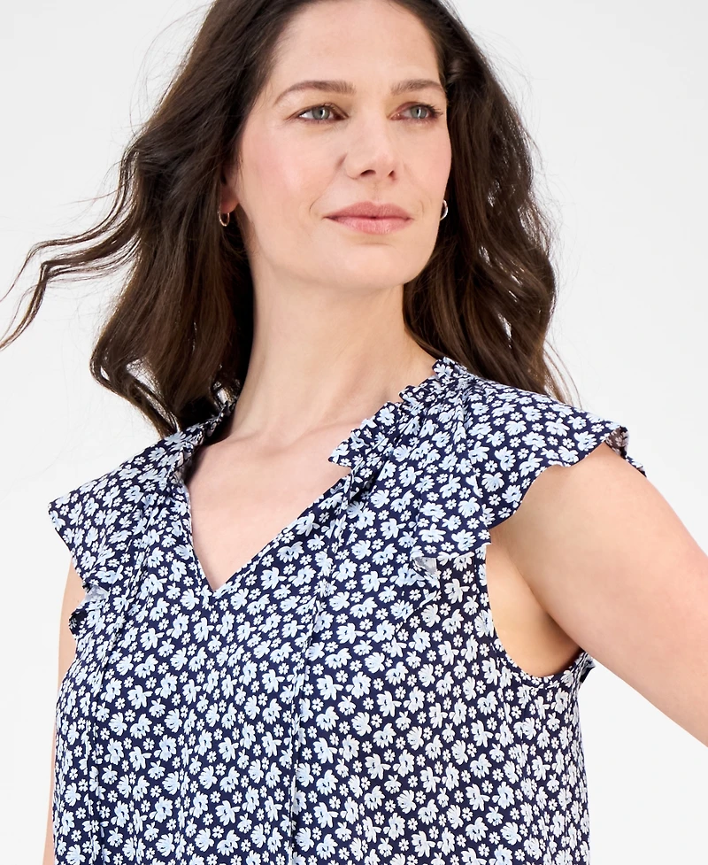 Nautica Jeans Women's Floral-Print Flutter-Sleeve Blouse