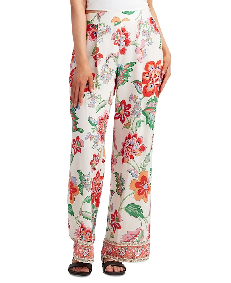 Bcx Juniors' Floral-Print Wide-Leg Pull-On Pants