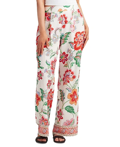 Bcx Juniors' Floral-Print Wide-Leg Pull-On Pants