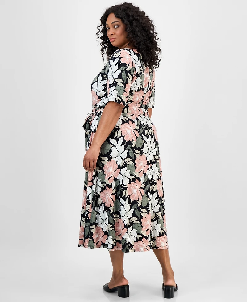 Kasper Plus Floral-Print Midi Dress