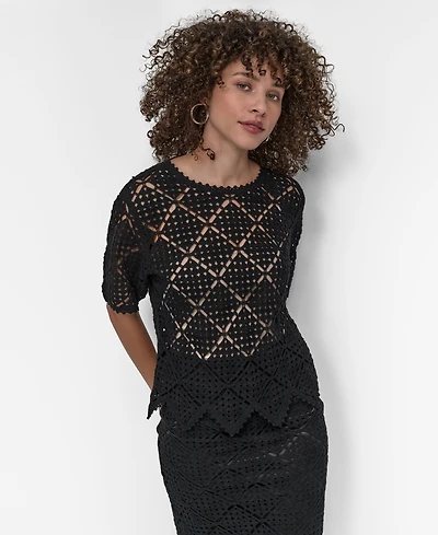 Dkny Women's Crocheted Short-Sleeve Sweater