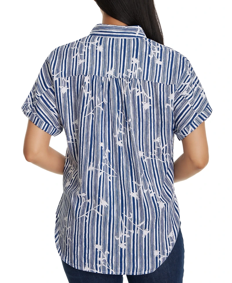 Gloria Vanderbilt Petite Daisy Striped Short-Sleeve Shirt
