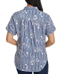 Gloria Vanderbilt Petite Daisy Striped Short-Sleeve Shirt