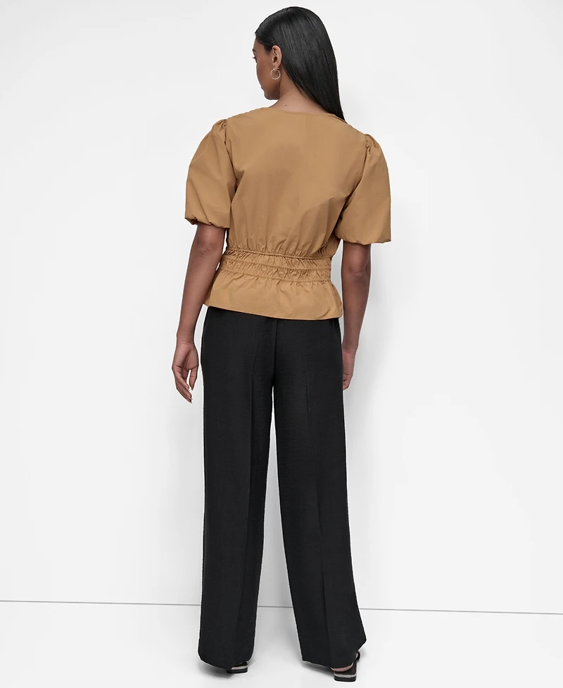 Dkny Women's V-Neck Puff-Sleeve Peplum Top