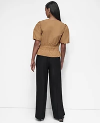 Dkny Women's V-Neck Puff-Sleeve Peplum Top
