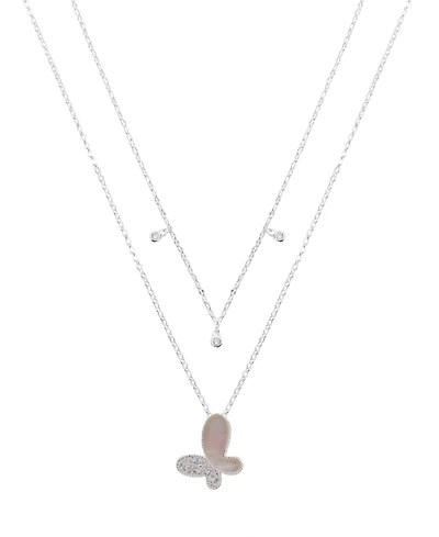 Unwritten Cubic Zirconia and Mother of Pearl Butterfly Layered Necklace Set
