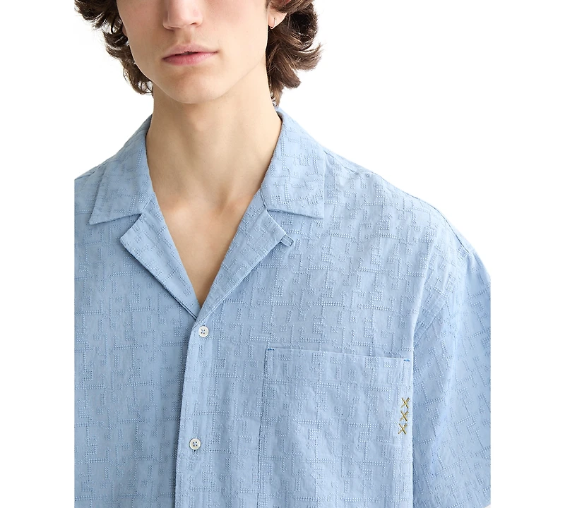 Scotch & Soda Men's Relaxed Fit Short Sleeve Cross Hatch Button-Front Camp Shirt