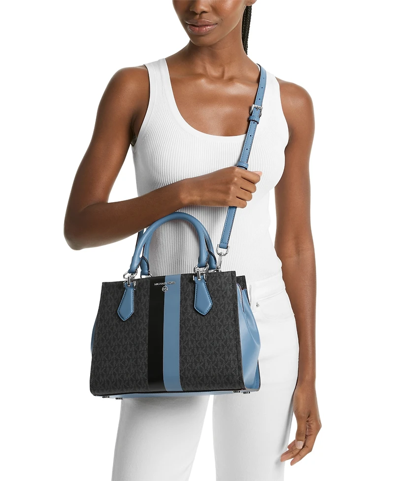 Michael Kors Logo Marilyn Medium Stripe Satchel