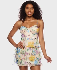 Alex & Sophia Juniors' Floral-Print Corset Mini Dress